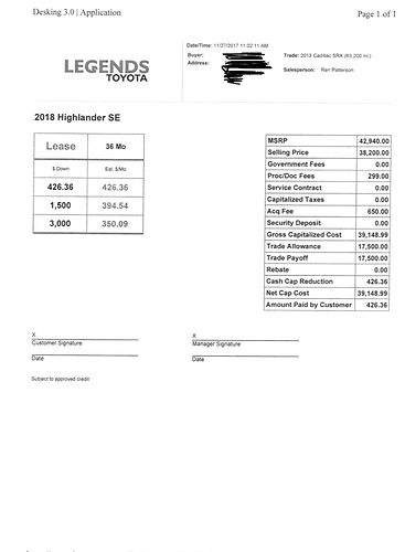 2018 Toyota Highlander SE AWD - Share A Deal - Leasehackr Forum