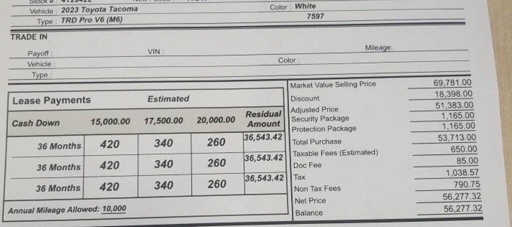 Toyota Tacoma lease - Buy/Finance - FORUM | LEASEHACKR