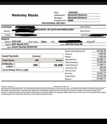 Dealer Offer For New 2021 Mazda Cx 5 Gt Good Ask The Hackrs Leasehackr Forum