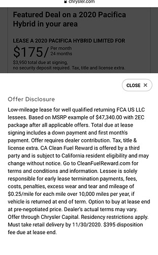 pacifica hybrid lease