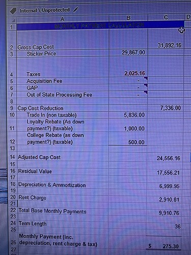 Corolla Cross Monthly Calculation