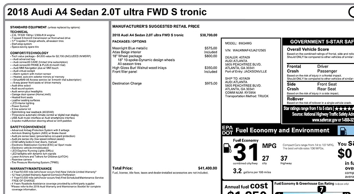 2018 Audi A4 2 0t Fwd Ultra Tech Package Private Lease