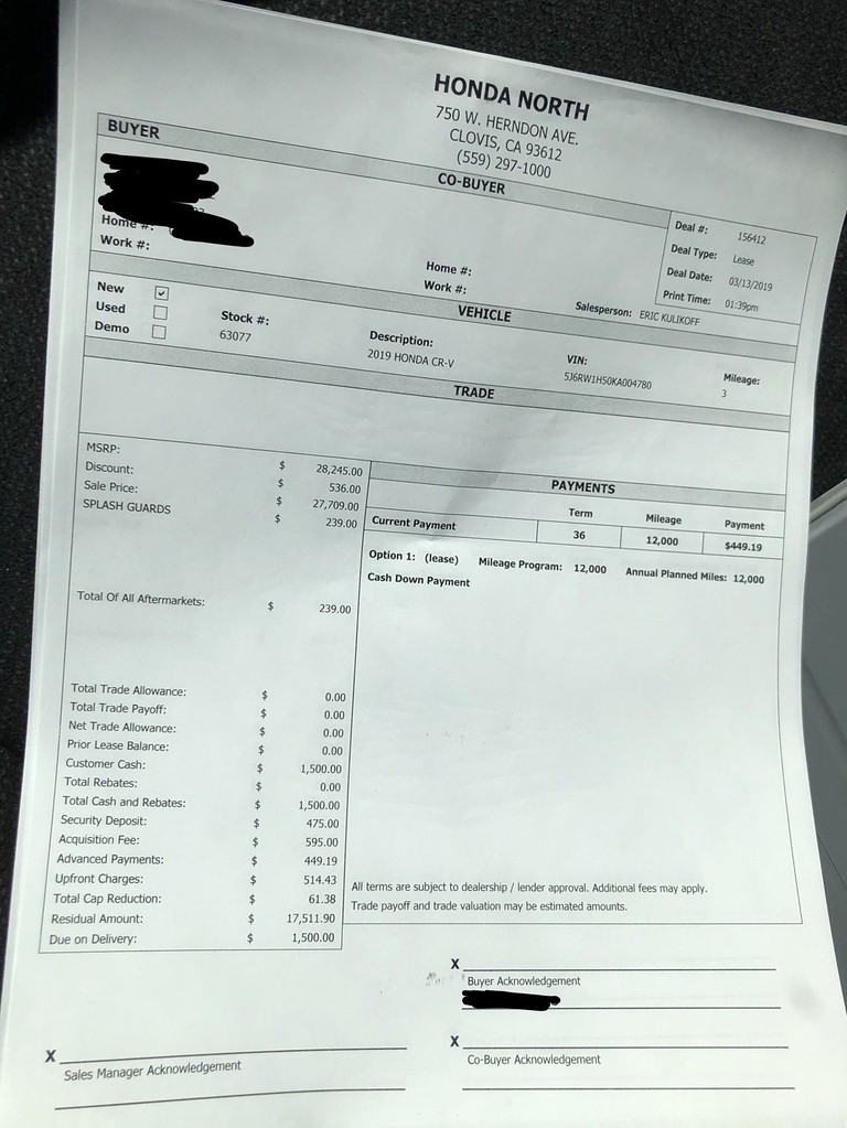 First Time Leaser 2019 Honda CRV EX Ask The Hackrs FORUM LEASEHACKR