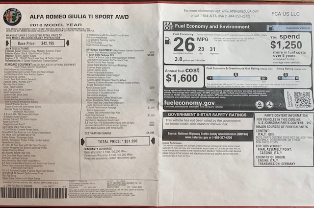 Nj Lease Transfer 2018 Alfa Romeo Giulia Ti Sport Nero